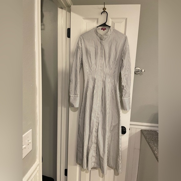 STAUD Lorenza Ivory Micro Stripe Shirt Midi Dress Button Front Size Small - Picture 6 of 15